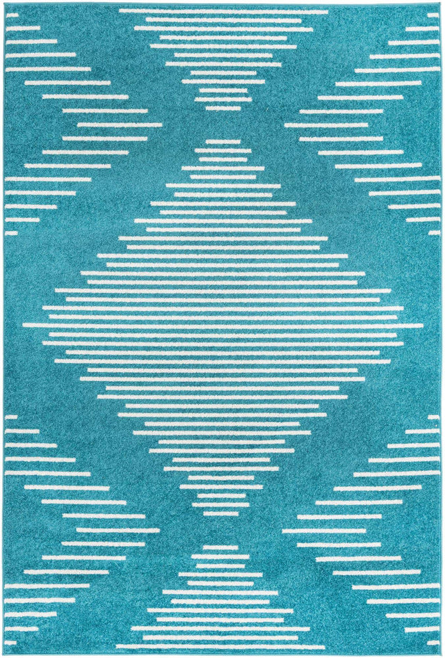Turquoise 6' 1 x 9' Kai Rectangle Area Rug Easy Clean 100% Polypropylene With Cotton Backing Modern Geometric Carpet for Living, Dining, Office, Bedroom for Sale at Rug Engine