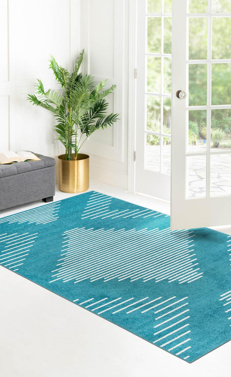 Turquoise 10' x 13' 1 Kai Rectangle Area Rug Easy Clean 100% Polypropylene With Cotton Backing Modern Geometric Carpet for Living, Dining, Office, Bedroom for Sale at Rug Engine