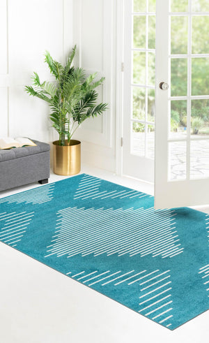 Turquoise 6' 1 x 9' Kai Rectangle Area Rug Easy Clean 100% Polypropylene With Cotton Backing Modern Geometric Carpet for Living, Dining, Office, Bedroom for Sale at Rug Engine