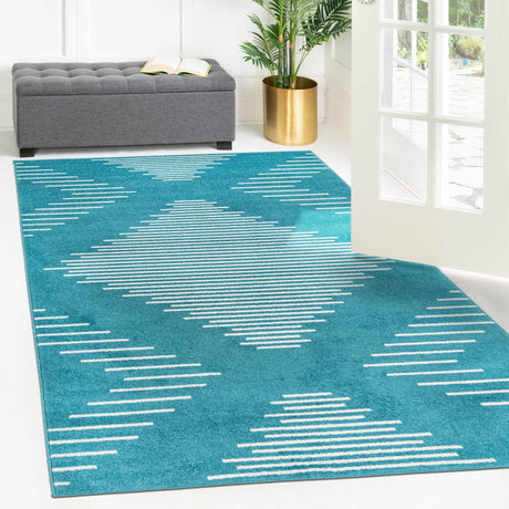 Turquoise 7' 10 x 10' Kai Rectangle Area Rug Easy Clean 100% Polypropylene With Cotton Backing Modern Geometric Carpet for Living, Dining, Office, Bedroom for Sale at Rug Engine