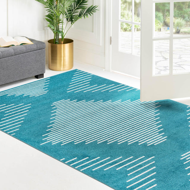 Turquoise 9' x 12' Kai Rectangle Area Rug Easy Clean 100% Polypropylene With Cotton Backing Modern Geometric Carpet for Living, Dining, Office, Bedroom for Sale at Rug Engine