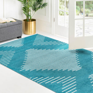 Turquoise 7' 10 x 10' Kai Rectangle Area Rug Easy Clean 100% Polypropylene With Cotton Backing Modern Geometric Carpet for Living, Dining, Office, Bedroom for Sale at Rug Engine