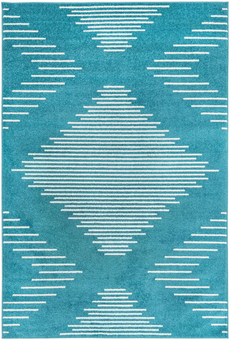 Turquoise 5' 3 x 8' Kai Rectangle Area Rug Easy Clean 100% Polypropylene With Cotton Backing Modern Geometric Carpet for Living, Dining, Office, Bedroom for Sale at Rug Engine