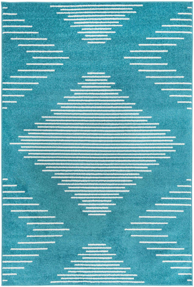 Turquoise 5' 3 x 8' Kai Rectangle Area Rug Easy Clean 100% Polypropylene With Cotton Backing Modern Geometric Carpet for Living, Dining, Office, Bedroom for Sale at Rug Engine
