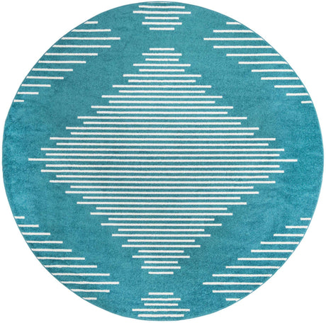 Turquoise 10' x 10' Kai Round Area Rug Easy Clean 100% Polypropylene With Cotton Backing Modern Geometric Carpet for Living, Dining, Office, Bedroom for Sale at Rug Engine