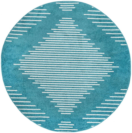 Turquoise 2' x 7' 10 Kai Round Area Rug Easy Clean 100% Polypropylene With Cotton Backing Modern Geometric Carpet for Living, Dining, Office, Bedroom for Sale at Rug Engine