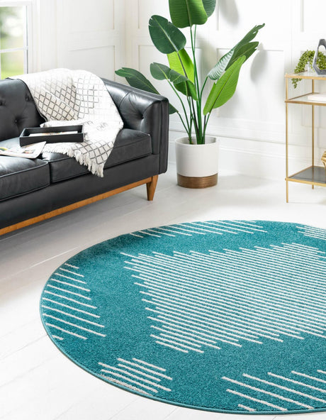 Turquoise 6' 1 x 6' 1 Kai Round Area Rug Easy Clean 100% Polypropylene With Cotton Backing Modern Geometric Carpet for Living, Dining, Office, Bedroom for Sale at Rug Engine
