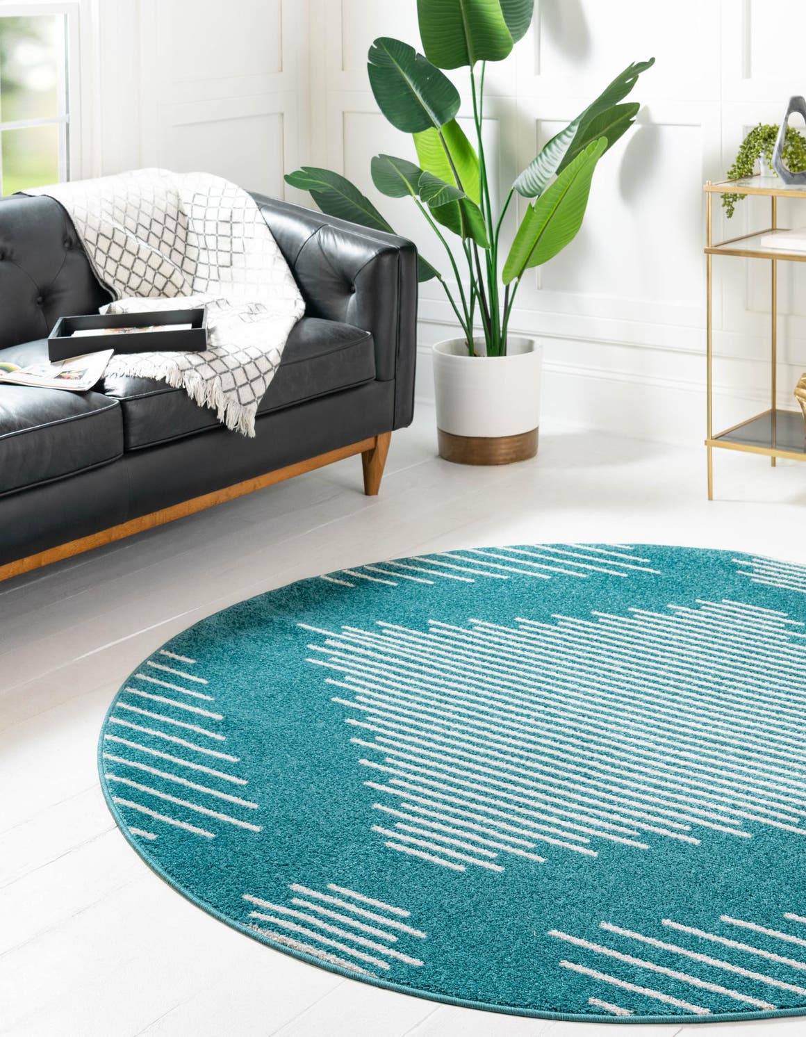 Turquoise 10' x 10' Kai Round Area Rug Easy Clean 100% Polypropylene With Cotton Backing Modern Geometric Carpet for Living, Dining, Office, Bedroom for Sale at Rug Engine
