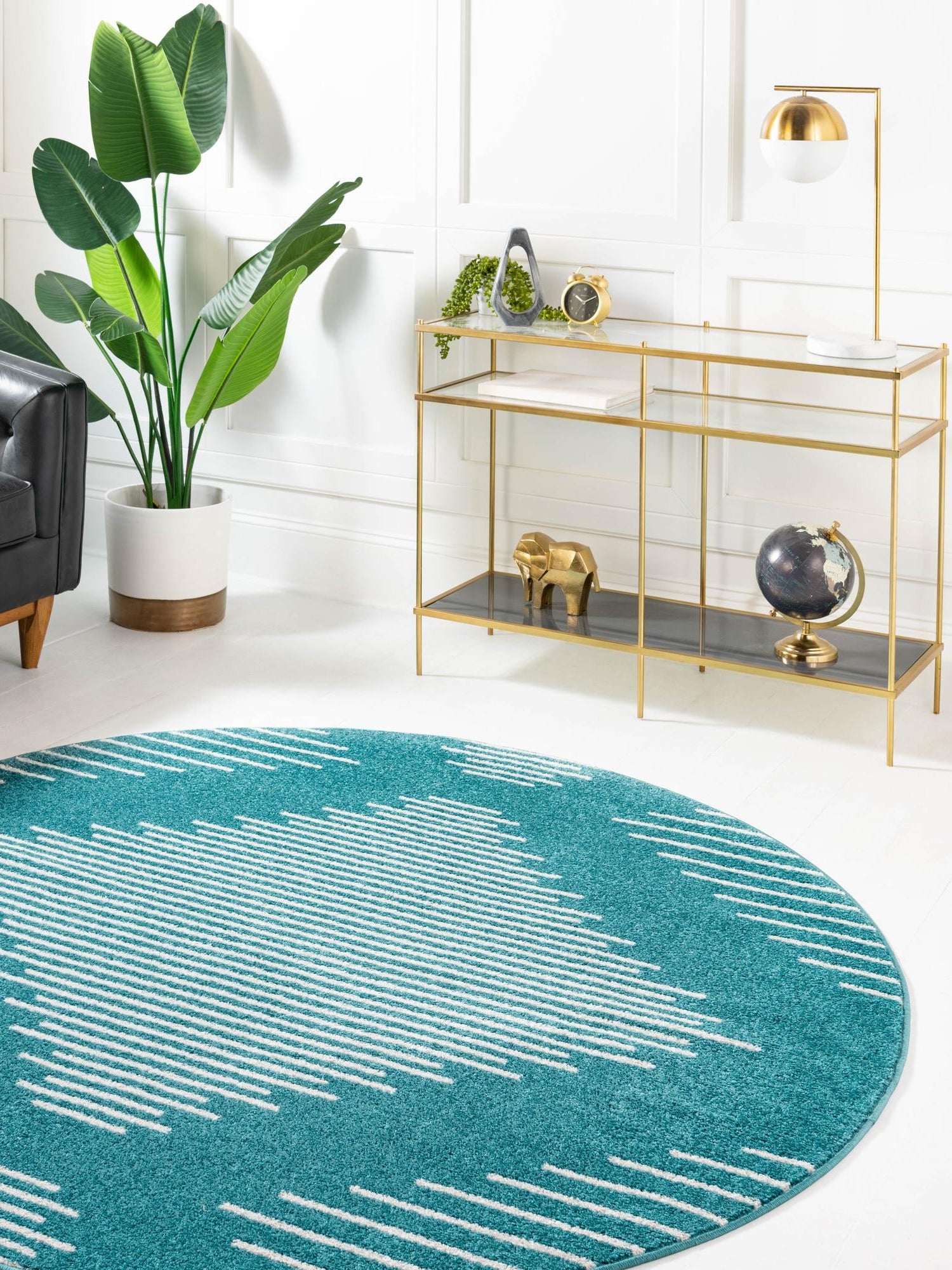 Turquoise 2' x 7' 10 Kai Round Area Rug Easy Clean 100% Polypropylene With Cotton Backing Modern Geometric Carpet for Living, Dining, Office, Bedroom for Sale at Rug Engine