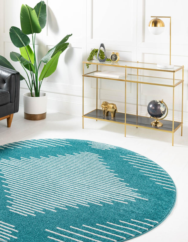 Turquoise 2' x 7' 10 Kai Round Area Rug Easy Clean 100% Polypropylene With Cotton Backing Modern Geometric Carpet for Living, Dining, Office, Bedroom for Sale at Rug Engine
