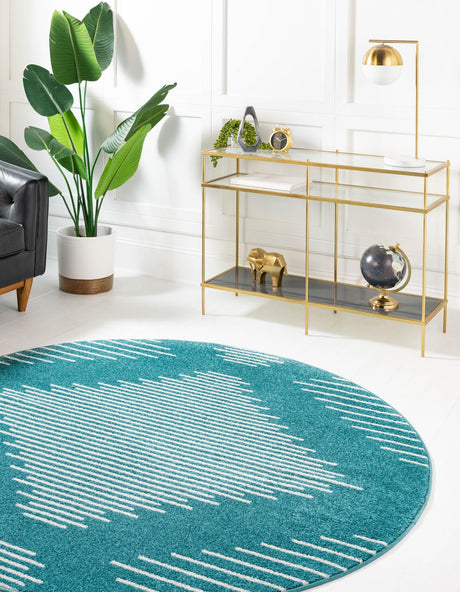 Turquoise 6' 1 x 6' 1 Kai Round Area Rug Easy Clean 100% Polypropylene With Cotton Backing Modern Geometric Carpet for Living, Dining, Office, Bedroom for Sale at Rug Engine