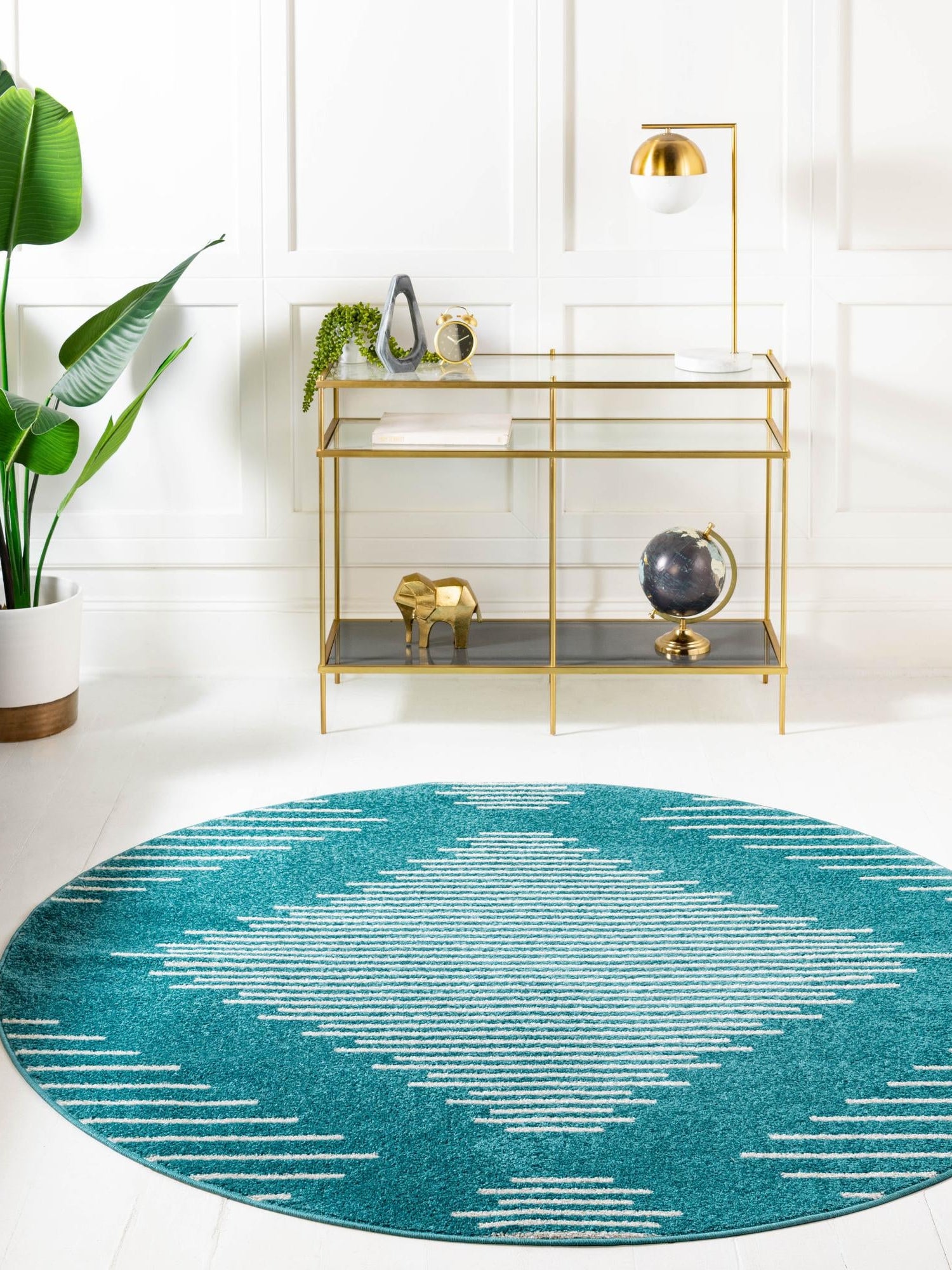 Turquoise 10' x 10' Kai Round Area Rug Easy Clean 100% Polypropylene With Cotton Backing Modern Geometric Carpet for Living, Dining, Office, Bedroom for Sale at Rug Engine
