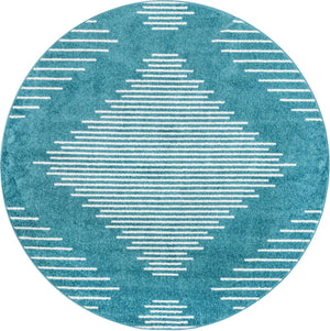 Turquoise 6' 1 x 6' 1 Kai Round Area Rug Easy Clean 100% Polypropylene With Cotton Backing Modern Geometric Carpet for Living, Dining, Office, Bedroom for Sale at Rug Engine