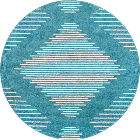 Turquoise 6' 1 x 6' 1 Kai Round Area Rug Easy Clean 100% Polypropylene With Cotton Backing Modern Geometric Carpet for Living, Dining, Office, Bedroom for Sale at Rug Engine