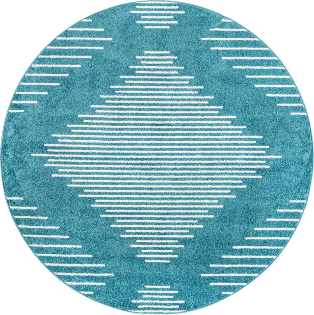 Turquoise 6' 1 x 6' 1 Kai Round Area Rug Easy Clean 100% Polypropylene With Cotton Backing Modern Geometric Carpet for Living, Dining, Office, Bedroom for Sale at Rug Engine