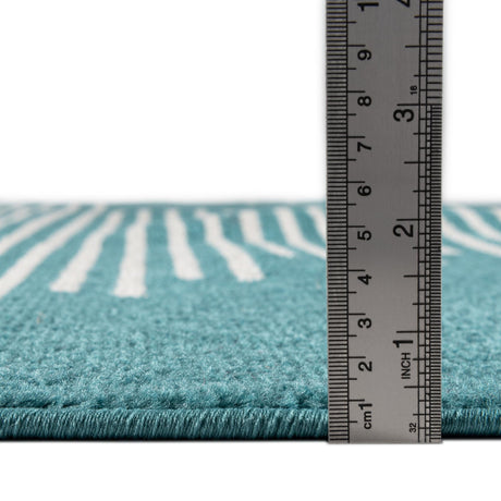Turquoise 2' x 7' 10 Kai Round Area Rug Easy Clean 100% Polypropylene With Cotton Backing Modern Geometric Carpet for Living, Dining, Office, Bedroom for Sale at Rug Engine