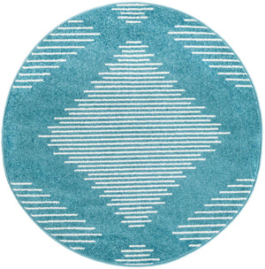 Turquoise 4' 1 x 4' 1 Kai Round Area Rug Easy Clean 100% Polypropylene With Cotton Backing Modern Geometric Carpet for Living, Dining, Office, Bedroom for Sale at Rug Engine