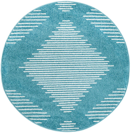 Turquoise 4' 1 x 4' 1 Kai Round Area Rug Easy Clean 100% Polypropylene With Cotton Backing Modern Geometric Carpet for Living, Dining, Office, Bedroom for Sale at Rug Engine