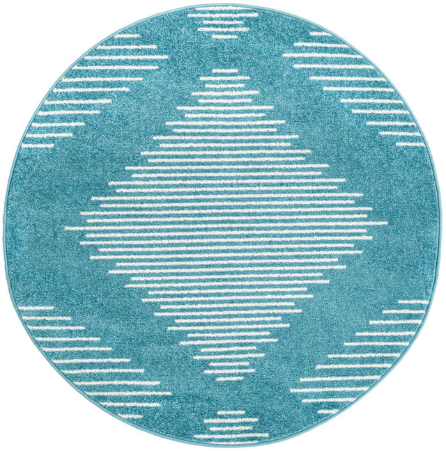 Turquoise 4' 1 x 4' 1 Kai Round Area Rug Easy Clean 100% Polypropylene With Cotton Backing Modern Geometric Carpet for Living, Dining, Office, Bedroom for Sale at Rug Engine