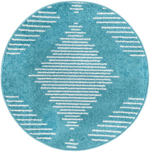 Turquoise 3' 1 x 3' 1 Kai Round Area Rug Easy Clean 100% Polypropylene With Cotton Backing Modern Geometric Carpet for Living, Dining, Office, Bedroom for Sale at Rug Engine