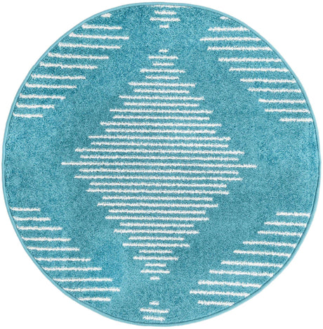 Turquoise 3' 1 x 3' 1 Kai Round Area Rug Easy Clean 100% Polypropylene With Cotton Backing Modern Geometric Carpet for Living, Dining, Office, Bedroom for Sale at Rug Engine