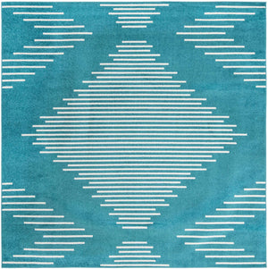 Turquoise 10' x 10' Kai Square Area Rug Easy Clean 100% Polypropylene With Cotton Backing Modern Geometric Carpet for Living, Dining, Office, Bedroom for Sale at Rug Engine