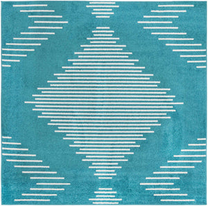 Turquoise 7' 1 x 7' 1 Kai Square Area Rug Easy Clean 100% Polypropylene With Cotton Backing Modern Geometric Carpet for Living, Dining, Office, Bedroom for Sale at Rug Engine
