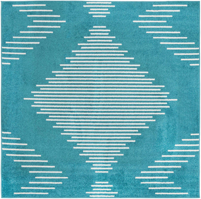 Turquoise 7' 1 x 7' 1 Kai Square Area Rug Easy Clean 100% Polypropylene With Cotton Backing Modern Geometric Carpet for Living, Dining, Office, Bedroom for Sale at Rug Engine