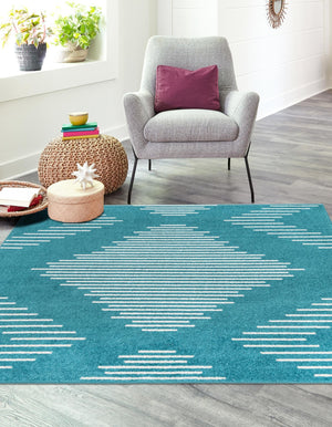 Turquoise 10' x 10' Kai Square Area Rug Easy Clean 100% Polypropylene With Cotton Backing Modern Geometric Carpet for Living, Dining, Office, Bedroom for Sale at Rug Engine