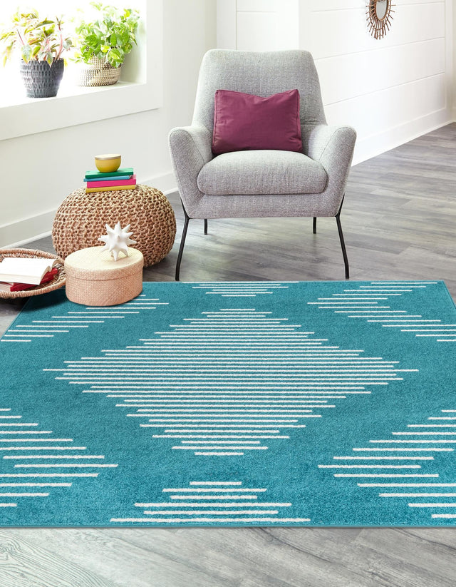 Turquoise 5' 3 x 5' 3 Kai Square Area Rug Easy Clean 100% Polypropylene With Cotton Backing Modern Geometric Carpet for Living, Dining, Office, Bedroom for Sale at Rug Engine