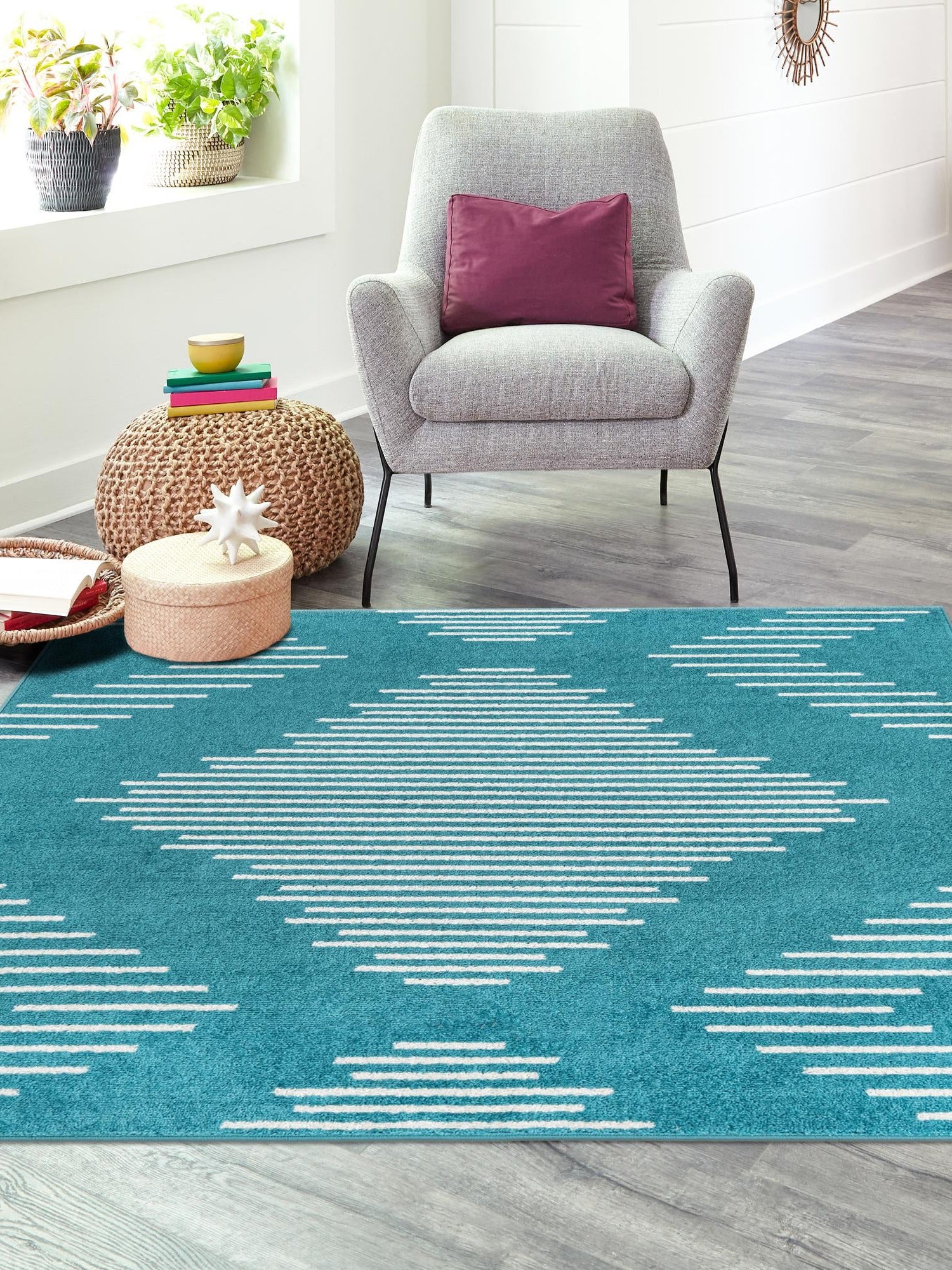Turquoise 7' 1 x 7' 1 Kai Square Area Rug Easy Clean 100% Polypropylene With Cotton Backing Modern Geometric Carpet for Living, Dining, Office, Bedroom for Sale at Rug Engine