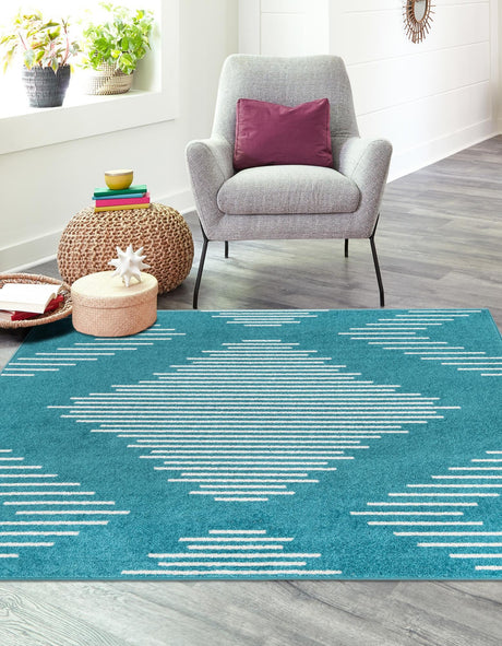 Turquoise 7' 1 x 7' 1 Kai Square Area Rug Easy Clean 100% Polypropylene With Cotton Backing Modern Geometric Carpet for Living, Dining, Office, Bedroom for Sale at Rug Engine