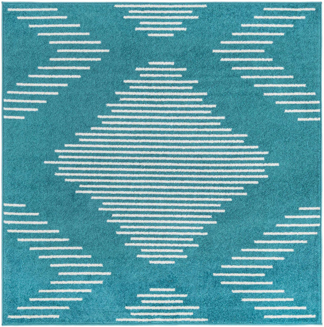 Turquoise 5' 3 x 5' 3 Kai Square Area Rug Easy Clean 100% Polypropylene With Cotton Backing Modern Geometric Carpet for Living, Dining, Office, Bedroom for Sale at Rug Engine