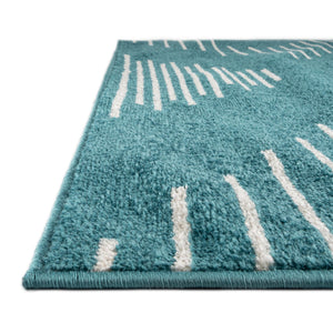 Turquoise 2' 7 x 10' Kai Runner Area Rug Easy Clean 100% Polypropylene With Cotton Backing Modern Geometric Carpet for Living, Dining, Office, Bedroom for Sale at Rug Engine