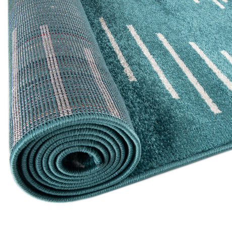 Turquoise 2' 7 x 10' Kai Runner Area Rug Easy Clean 100% Polypropylene With Cotton Backing Modern Geometric Carpet for Living, Dining, Office, Bedroom for Sale at Rug Engine