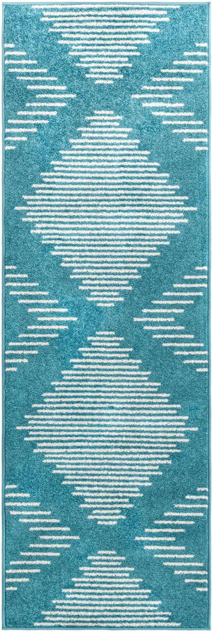 Turquoise 2' x 6' 1 Kai Runner Area Rug Easy Clean 100% Polypropylene With Cotton Backing Modern Geometric Carpet for Living, Dining, Office, Bedroom for Sale at Rug Engine