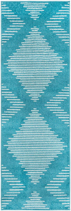 Turquoise 2' x 8' Kai Runner Area Rug Easy Clean 100% Polypropylene With Cotton Backing Modern Geometric Carpet for Living, Dining, Office, Bedroom for Sale at Rug Engine