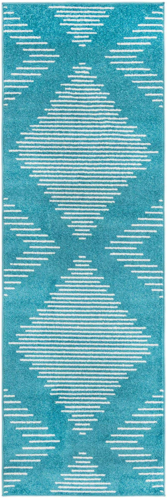 Turquoise 2' x 8' Kai Runner Area Rug Easy Clean 100% Polypropylene With Cotton Backing Modern Geometric Carpet for Living, Dining, Office, Bedroom for Sale at Rug Engine
