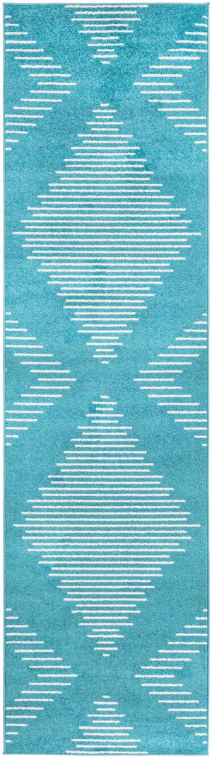 Turquoise 2' 7 x 10' Kai Runner Area Rug Easy Clean 100% Polypropylene With Cotton Backing Modern Geometric Carpet for Living, Dining, Office, Bedroom for Sale at Rug Engine