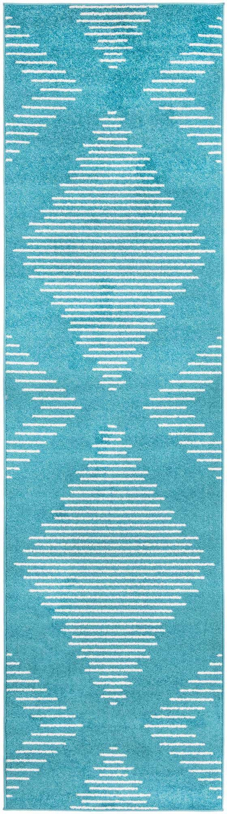Turquoise 2' 7 x 10' Kai Runner Area Rug Easy Clean 100% Polypropylene With Cotton Backing Modern Geometric Carpet for Living, Dining, Office, Bedroom for Sale at Rug Engine