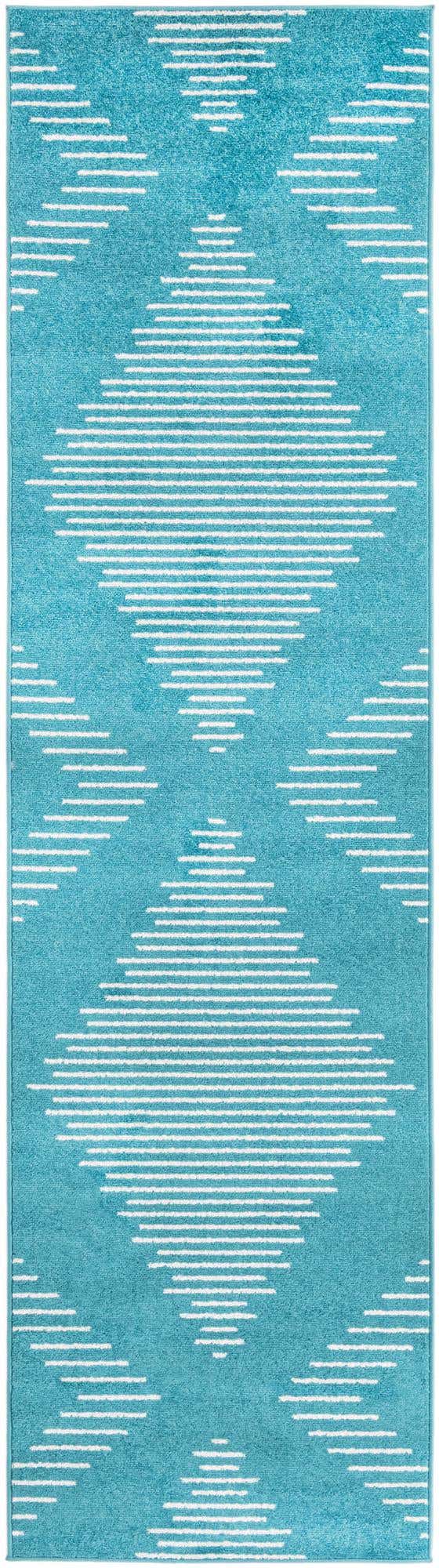 Turquoise 2' 7 x 10' Kai Runner Area Rug Easy Clean 100% Polypropylene With Cotton Backing Modern Geometric Carpet for Living, Dining, Office, Bedroom for Sale at Rug Engine