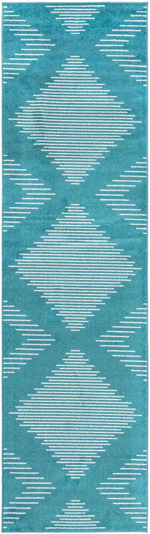 Turquoise 3' 3 x 12' Kai Runner Area Rug Easy Clean 100% Polypropylene With Cotton Backing Modern Geometric Carpet for Living, Dining, Office, Bedroom for Sale at Rug Engine