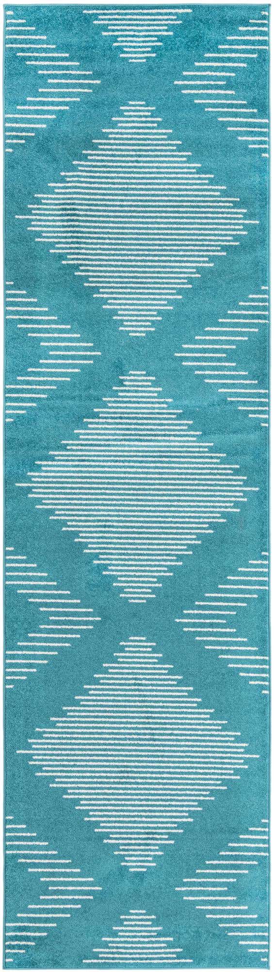 Turquoise 3' 3 x 12' Kai Runner Area Rug Easy Clean 100% Polypropylene With Cotton Backing Modern Geometric Carpet for Living, Dining, Office, Bedroom for Sale at Rug Engine