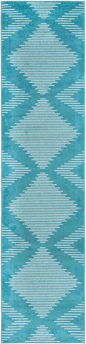 Turquoise 3' 3 x 14' 1 Kai Runner Area Rug Easy Clean 100% Polypropylene With Cotton Backing Modern Geometric Carpet for Living, Dining, Office, Bedroom for Sale at Rug Engine