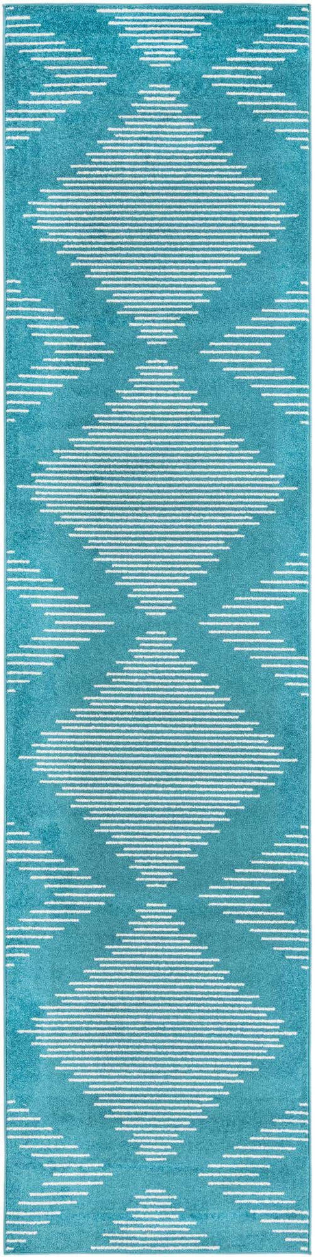 Turquoise 3' 3 x 14' 1 Kai Runner Area Rug Easy Clean 100% Polypropylene With Cotton Backing Modern Geometric Carpet for Living, Dining, Office, Bedroom for Sale at Rug Engine