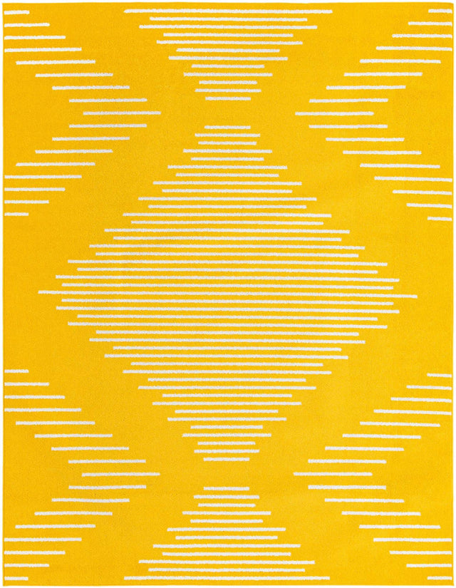 Yellow 7' 10 x 10' Kai Rectangle Area Rug Easy Clean 100% Polypropylene With Cotton Backing Modern Geometric Carpet for Living, Dining, Office, Bedroom for Sale at Rug Engine