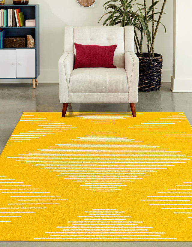 Yellow 4' 1 x 6' 1 Kai Rectangle Area Rug Easy Clean 100% Polypropylene With Cotton Backing Modern Geometric Carpet for Living, Dining, Office, Bedroom for Sale at Rug Engine