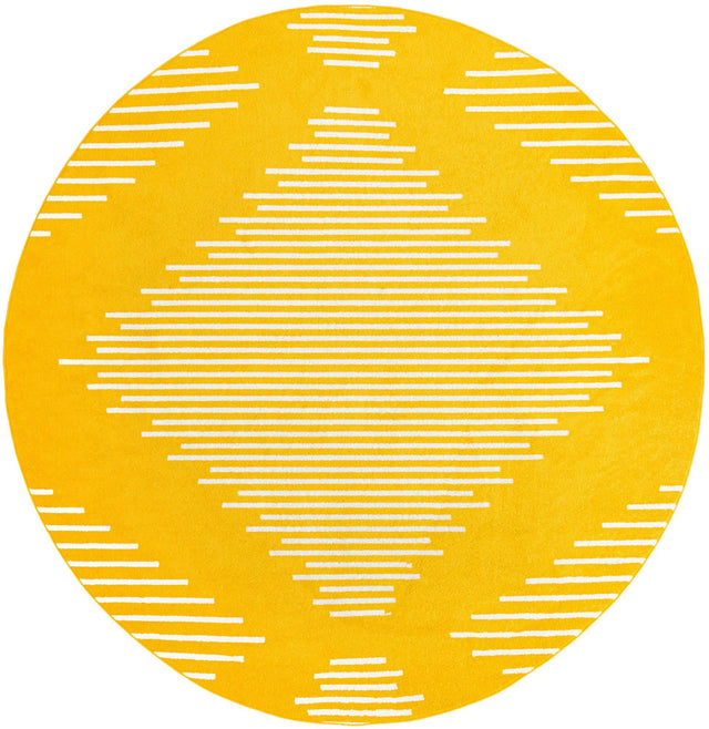 Yellow 10' x 10' Kai Round Area Rug Easy Clean 100% Polypropylene With Cotton Backing Modern Geometric Carpet for Living, Dining, Office, Bedroom for Sale at Rug Engine