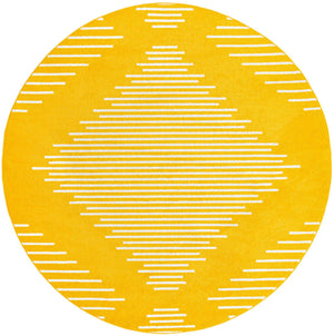 Yellow 2' x 7' 10 Kai Round Area Rug Easy Clean 100% Polypropylene With Cotton Backing Modern Geometric Carpet for Living, Dining, Office, Bedroom for Sale at Rug Engine
