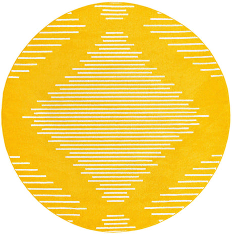 Yellow 2' x 7' 10 Kai Round Area Rug Easy Clean 100% Polypropylene With Cotton Backing Modern Geometric Carpet for Living, Dining, Office, Bedroom for Sale at Rug Engine